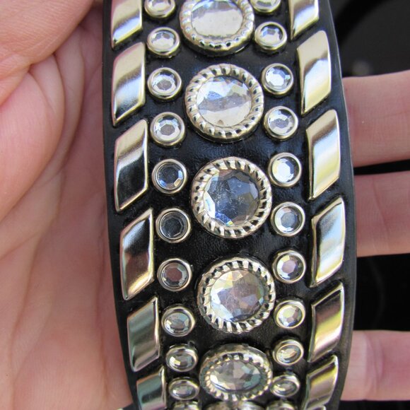 Black Leather Inlaid Rhinestone & Metal Stud Belt XL 49\